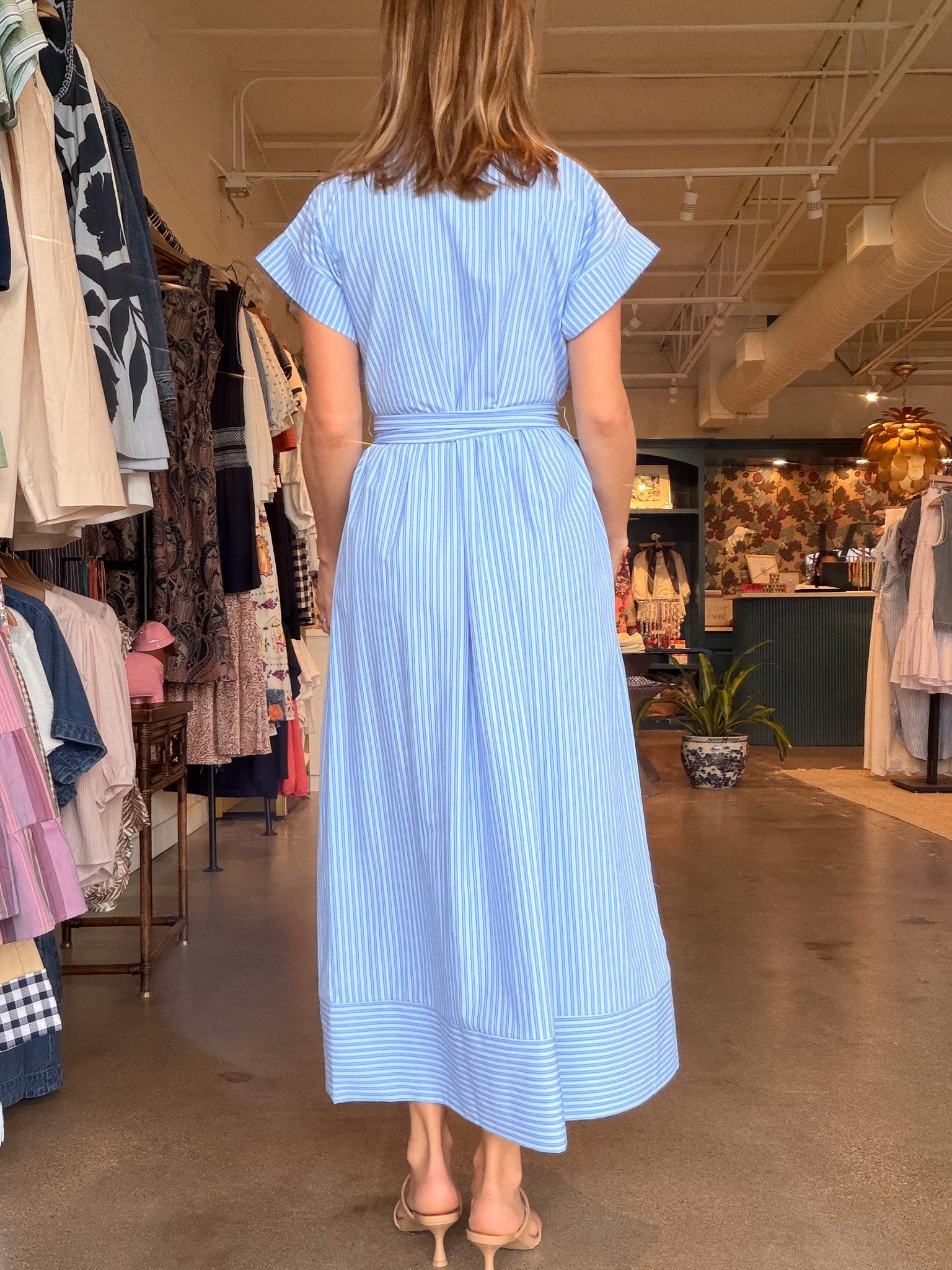 Catherine Midi Shirt Dress - Blue Stripe - Elle Maxine