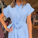 Catherine Midi Shirt Dress - Blue Stripe - Elle Maxine