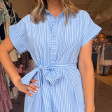 Catherine Midi Shirt Dress - Blue Stripe - Elle Maxine