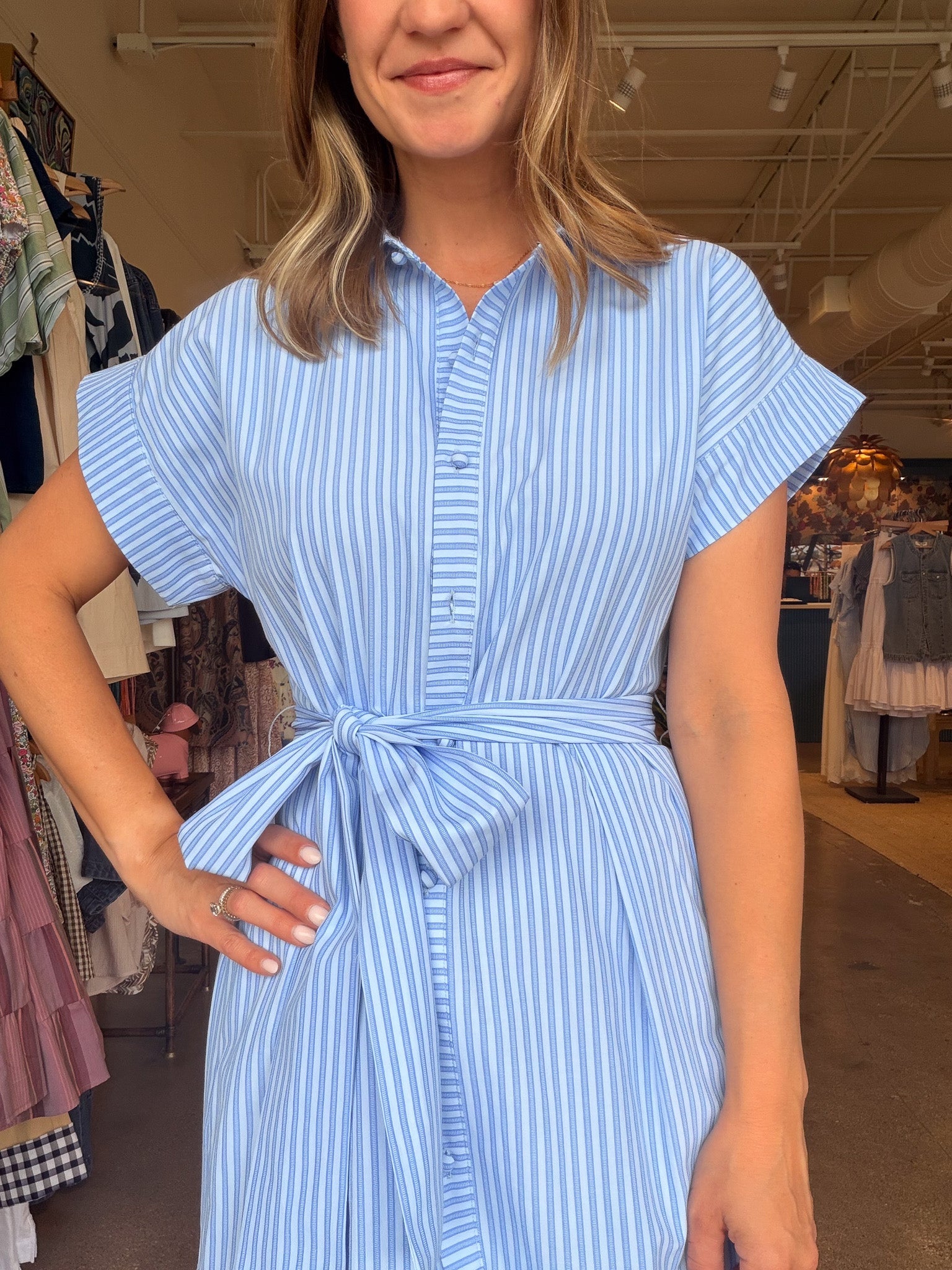 Catherine Midi Shirt Dress - Blue Stripe - Elle Maxine