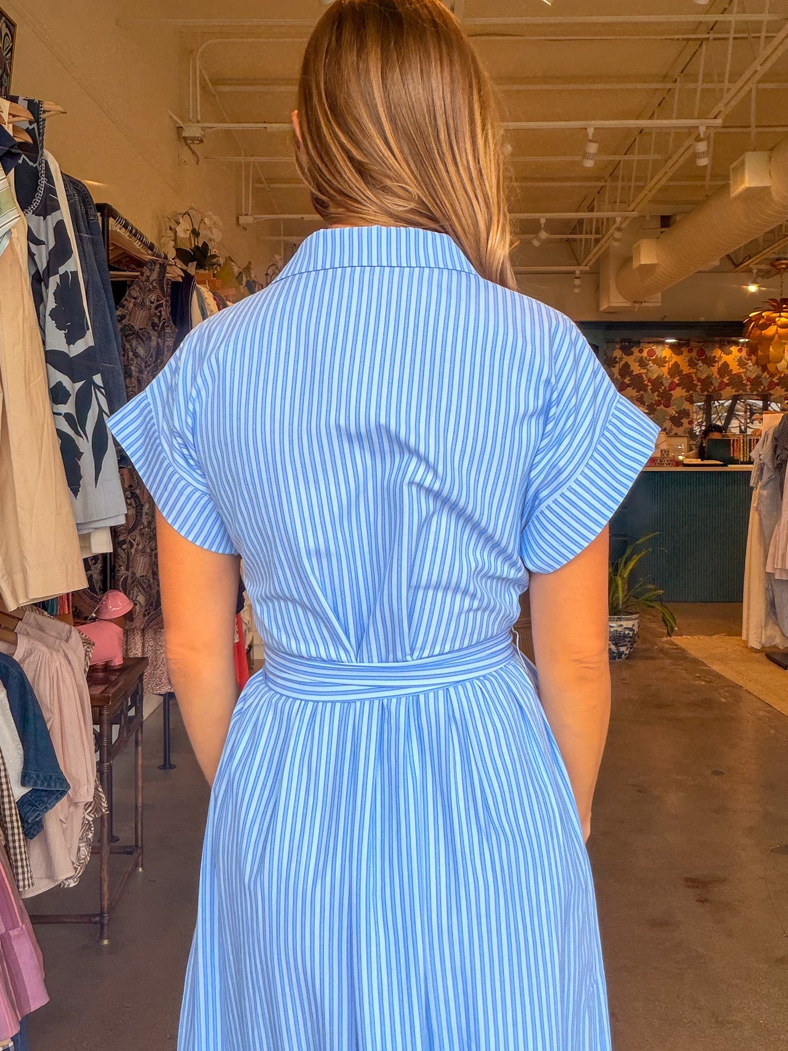 Catherine Midi Shirt Dress - Blue Stripe - Elle Maxine