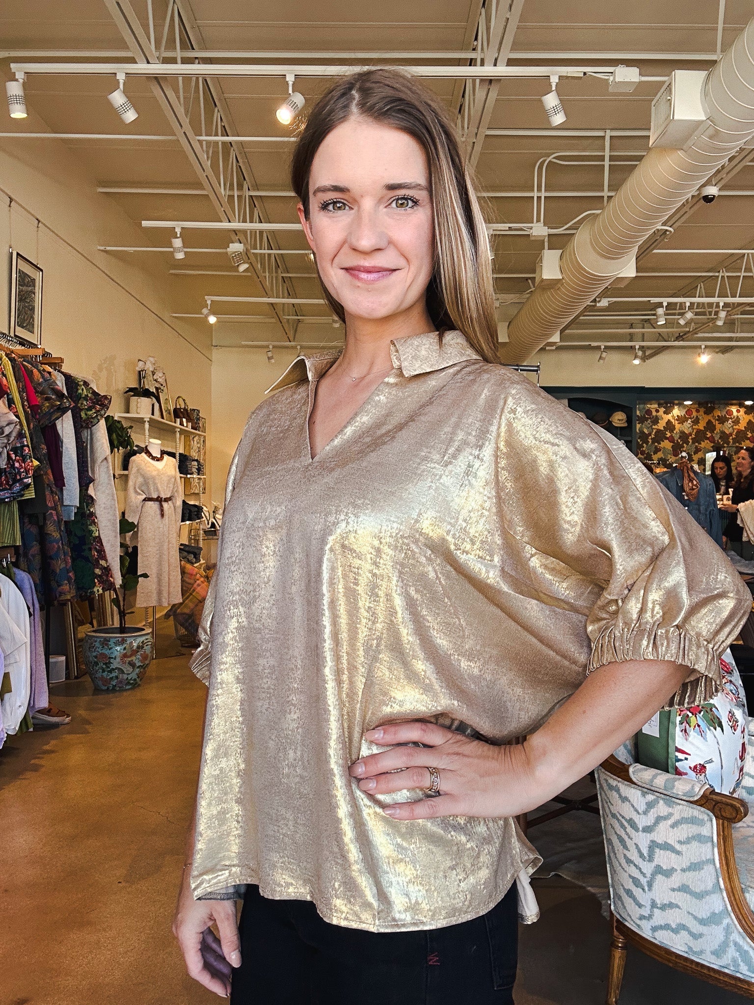 Celia Collared Blouse - Gold - Elle Maxine