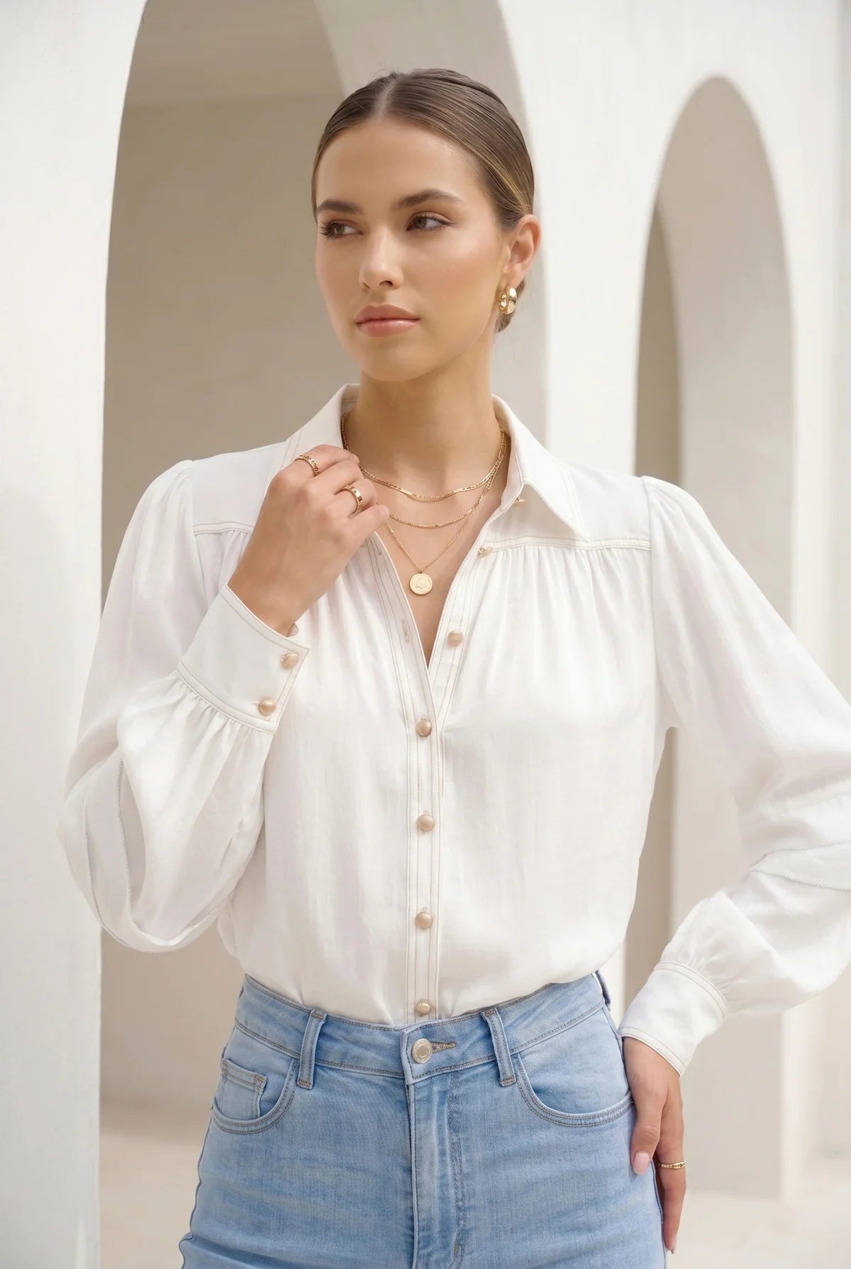 Celine Contrast Stitch Blouse - Elle Maxine