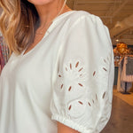 Charli Embroidered Sleeve Top - White - Elle Maxine