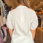 Charli Embroidered Sleeve Top - White - Elle Maxine