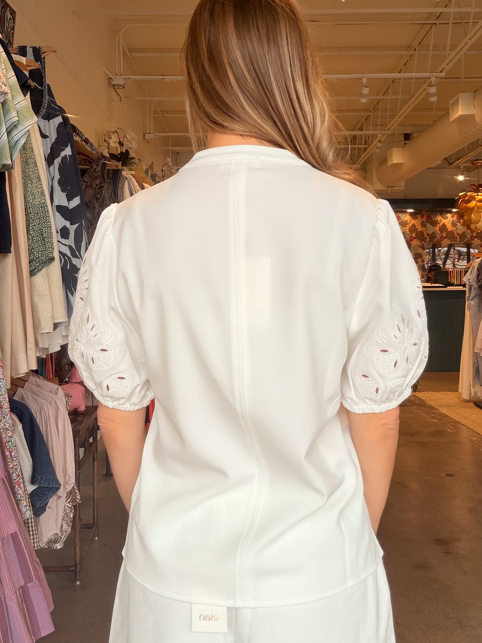 Charli Embroidered Sleeve Top - White - Elle Maxine