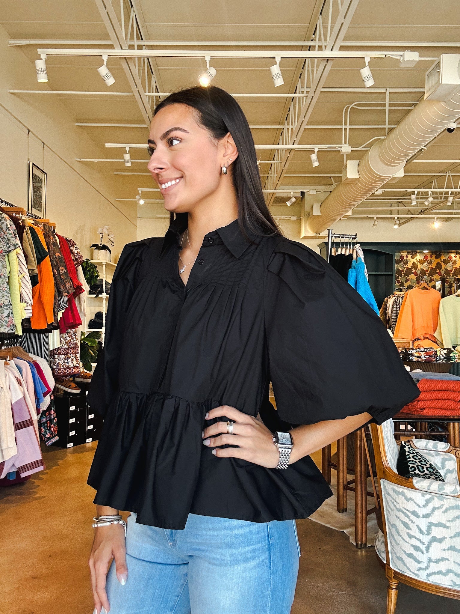 Charli Poplin Blouse - Black - Elle Maxine