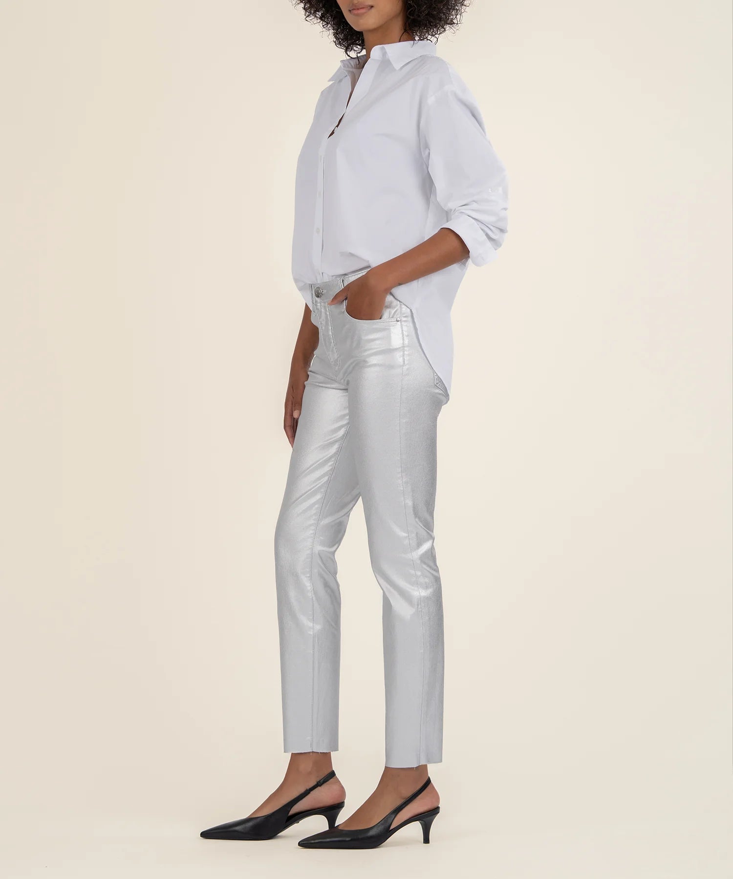 Charlize Cigarette Pants - Silver (coated) - Elle Maxine