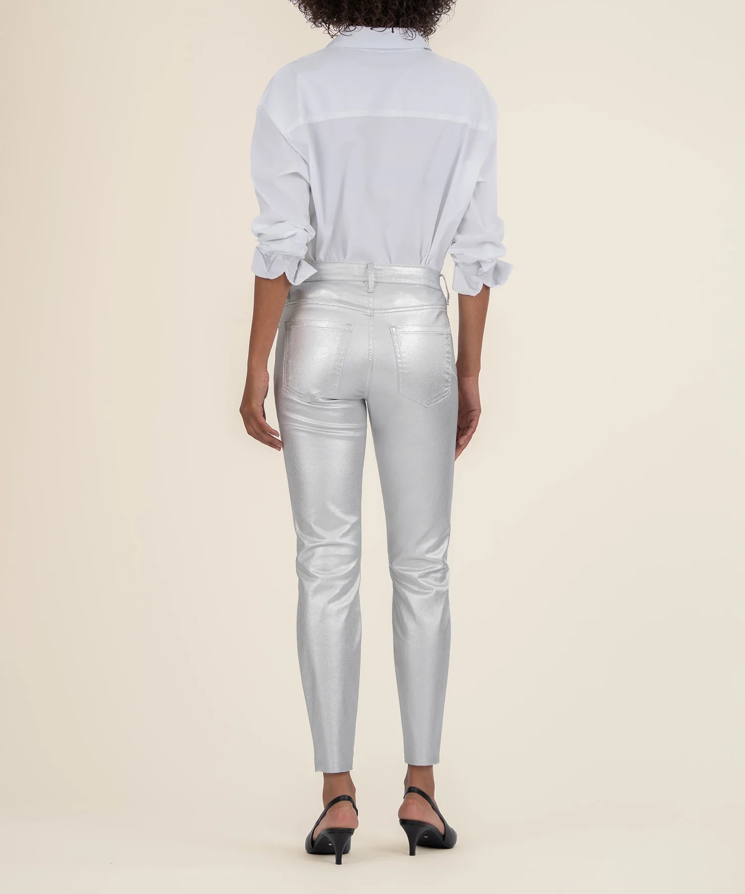 Charlize Cigarette Pants - Silver (coated) - Elle Maxine