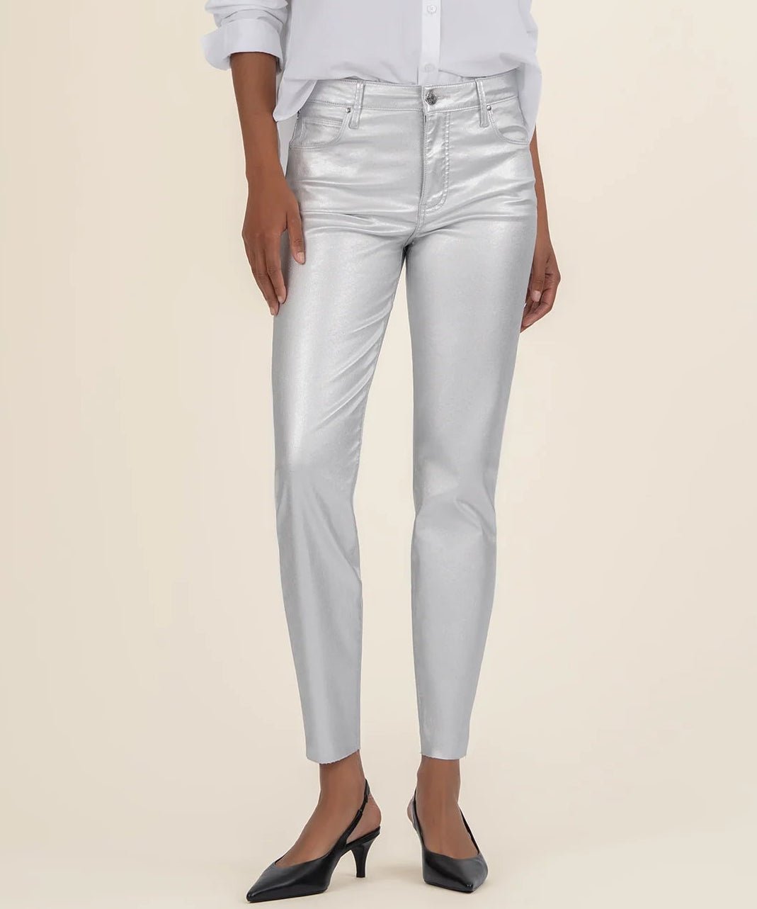 Charlize Cigarette Pants - Silver (coated) - Elle Maxine