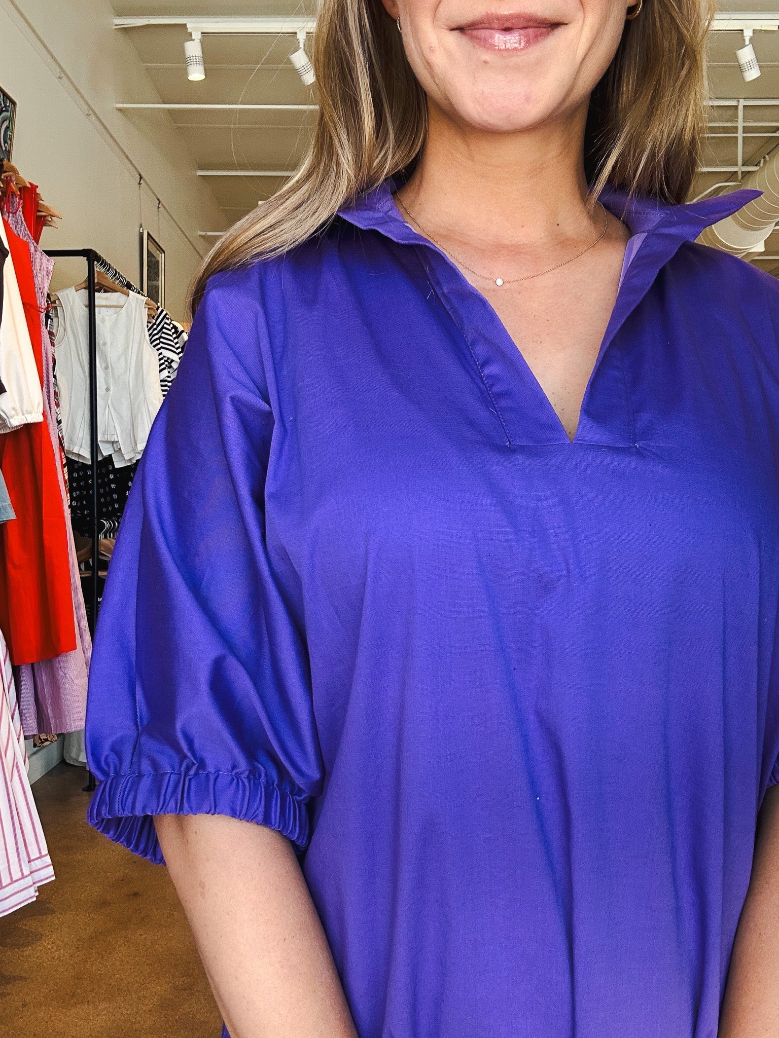 Charlotte Stand Collar Drop Shoulder Dress - Purple - Elle Maxine