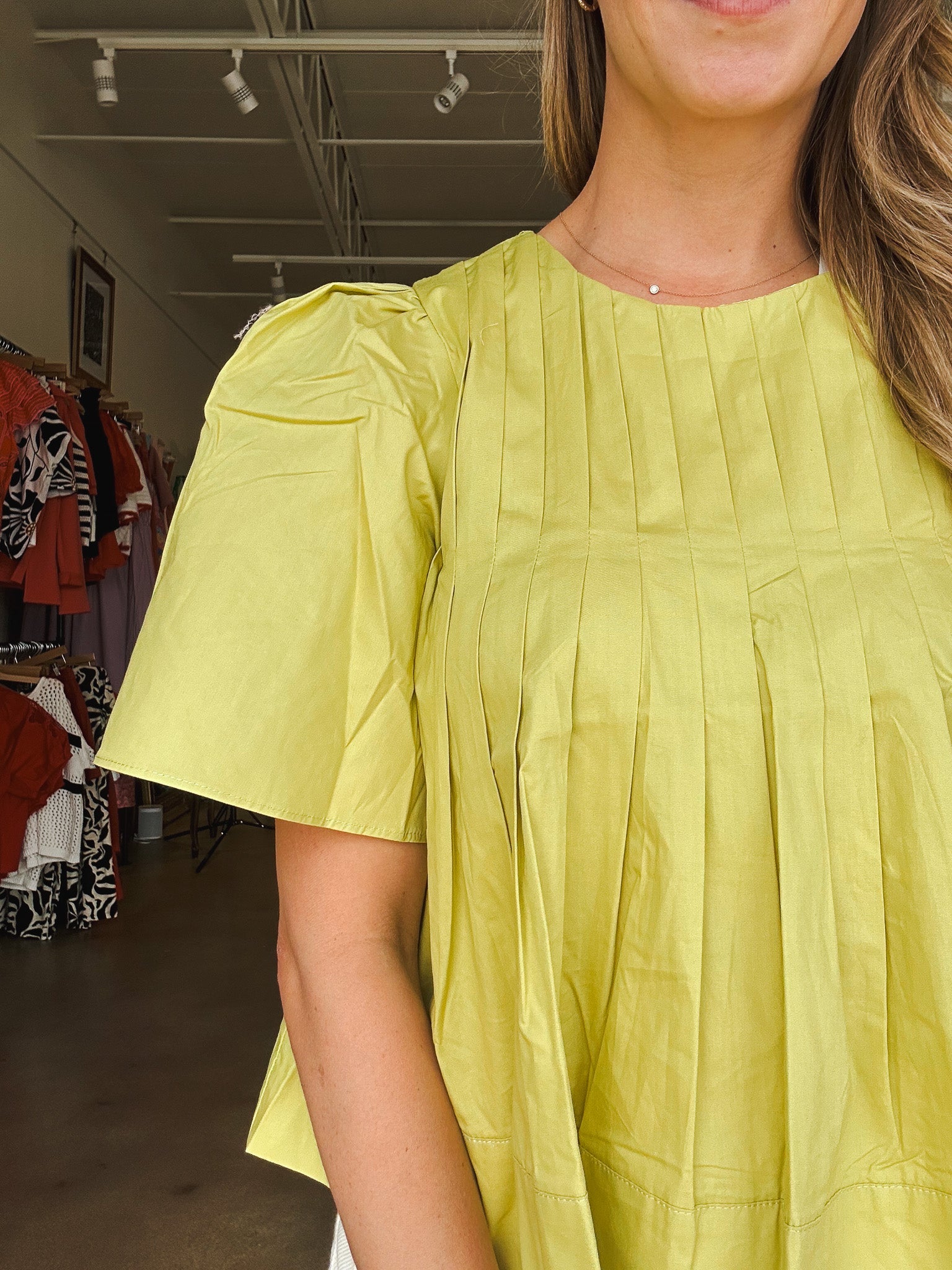 Chelsea Pleated Top - Lime - Elle Maxine