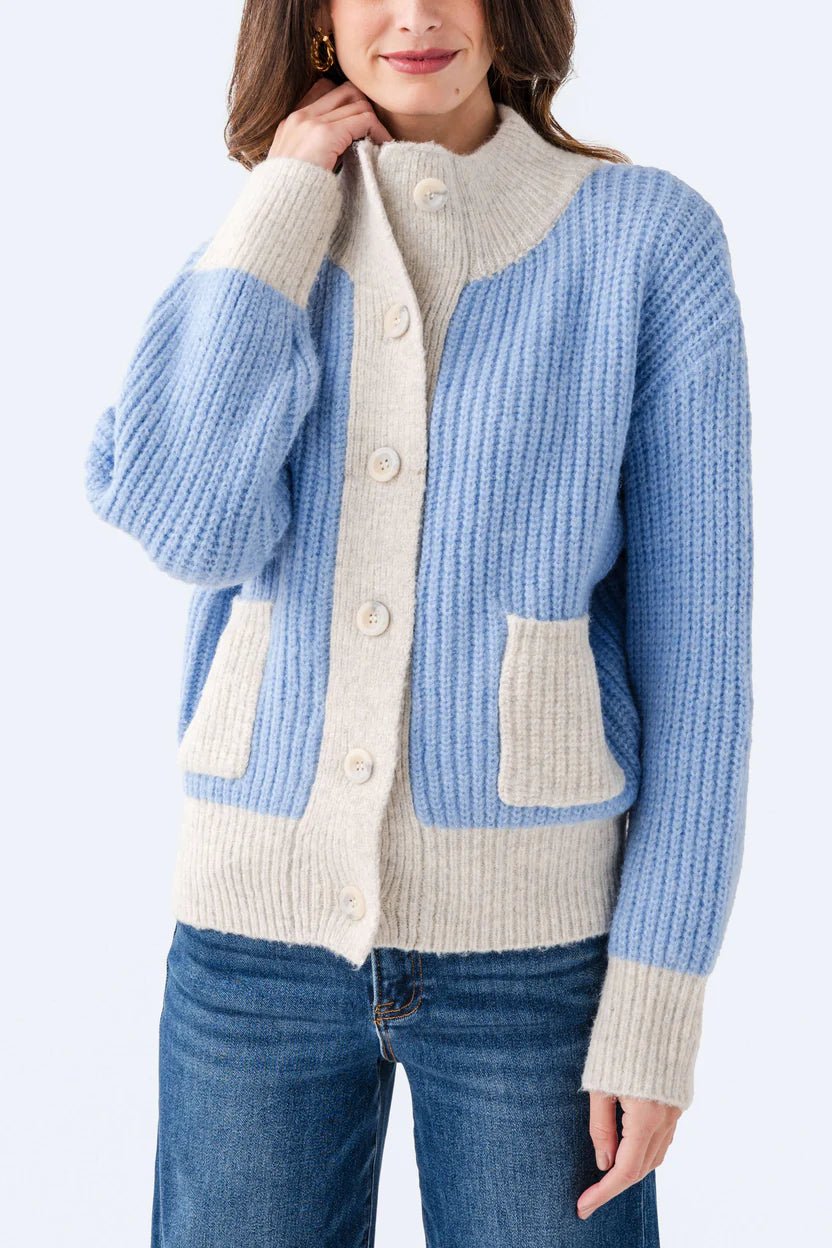 Chenille Front Pocket Cardigan - Blue/Gray - Elle Maxine