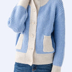 Chenille Front Pocket Cardigan - Blue/Gray - Elle Maxine
