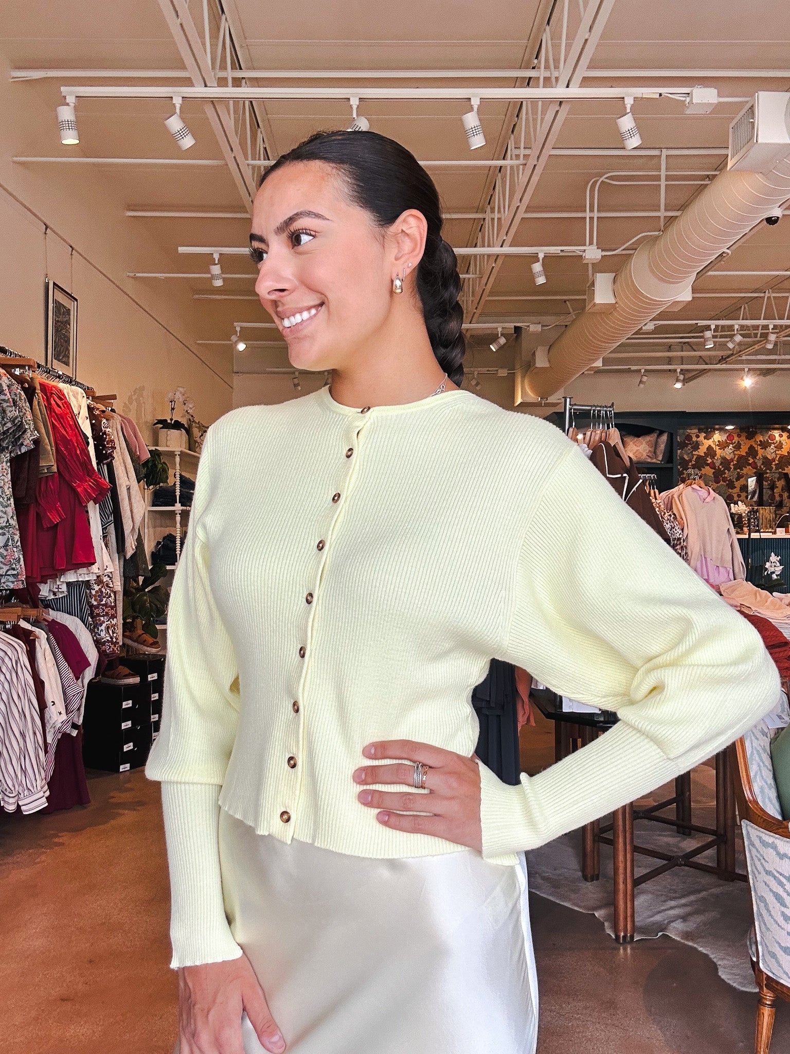 Chenoa Ribbed Cardigan - Butter - Elle Maxine
