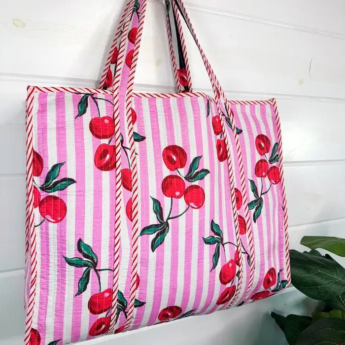Cherry Quilted Tote - Elle Maxine