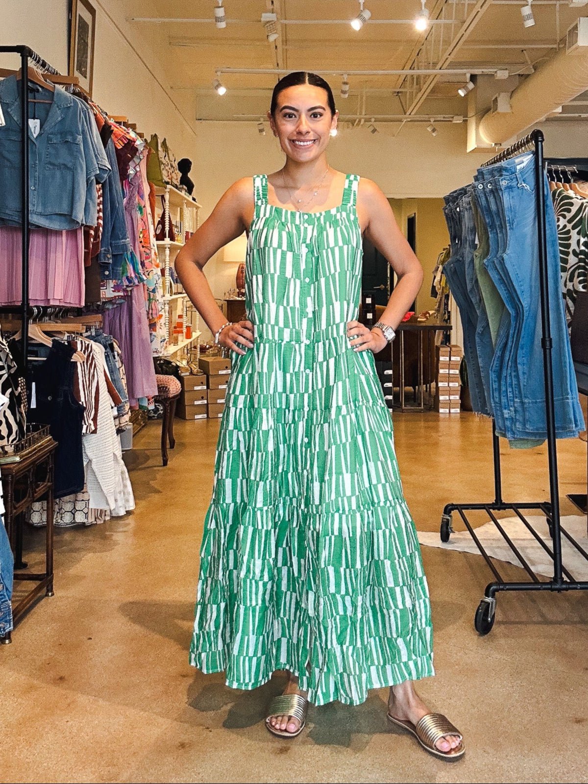 Chesney Printed Maxi Dress - Green - Elle Maxine