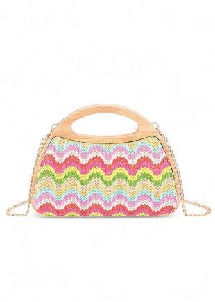 Chevron Wooden Frame Clutch - Elle Maxine