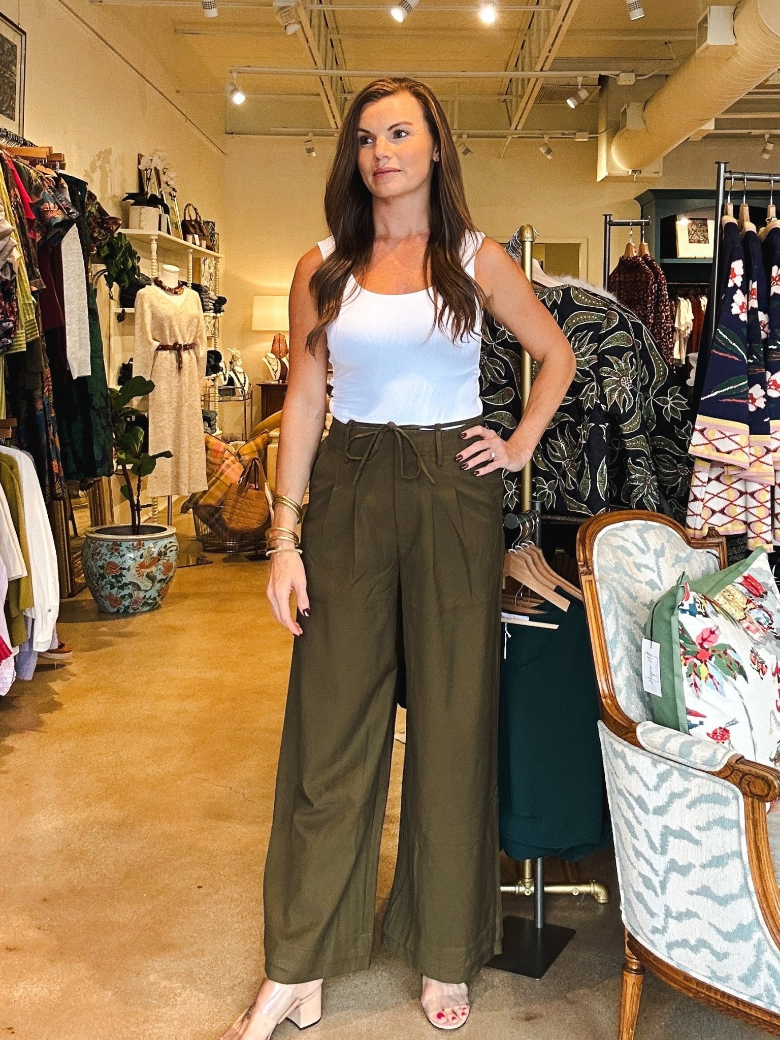 Chloris Belted Trouser - Olive - Elle Maxine