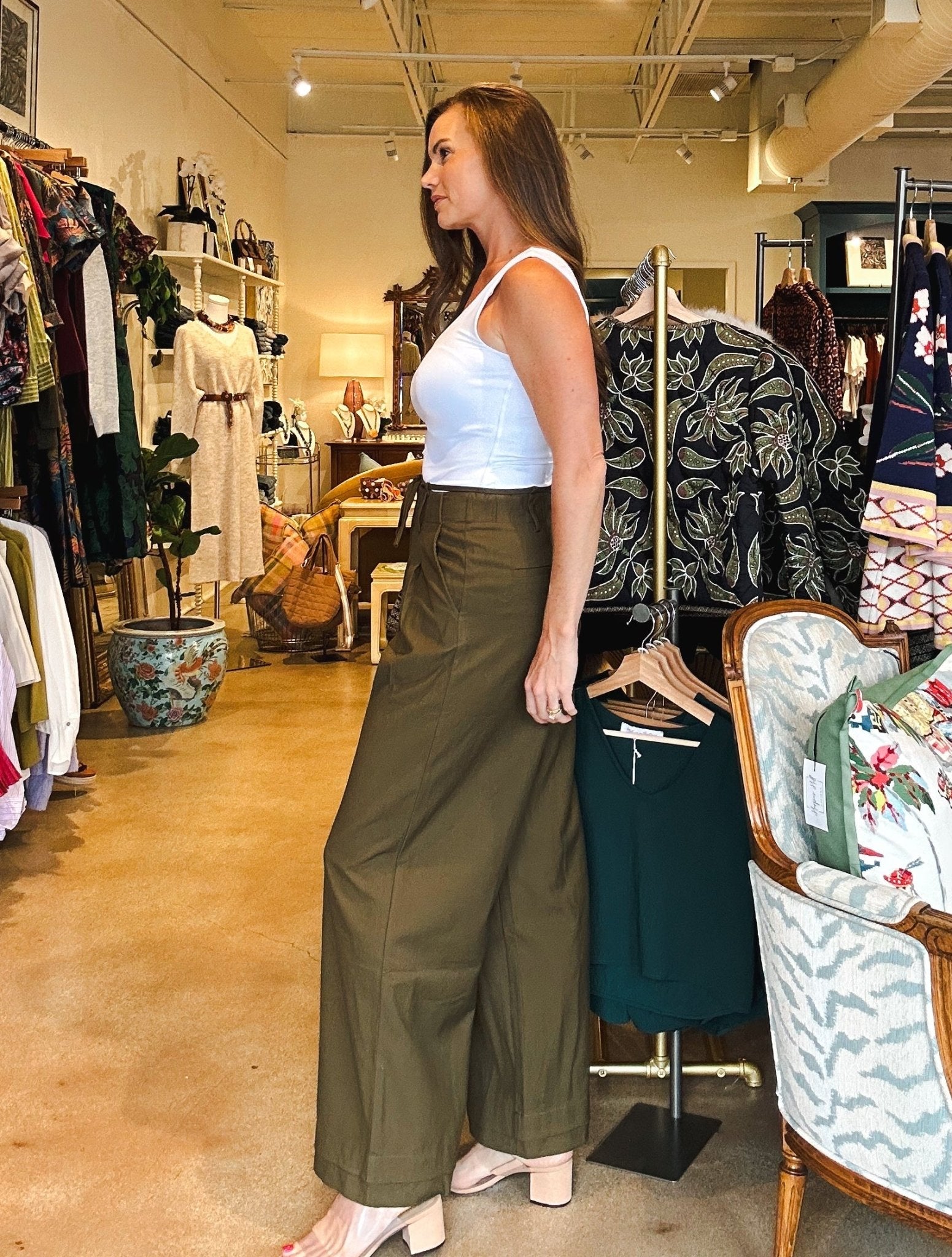 Chloris Belted Trouser - Olive - Elle Maxine