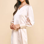 Christy Satin V Neck Dress - Oyster - Elle Maxine