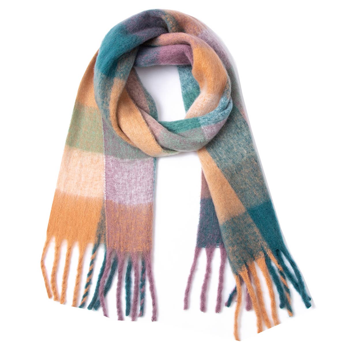 Chunky Plaid Scarf - Green/Pink - Elle Maxine