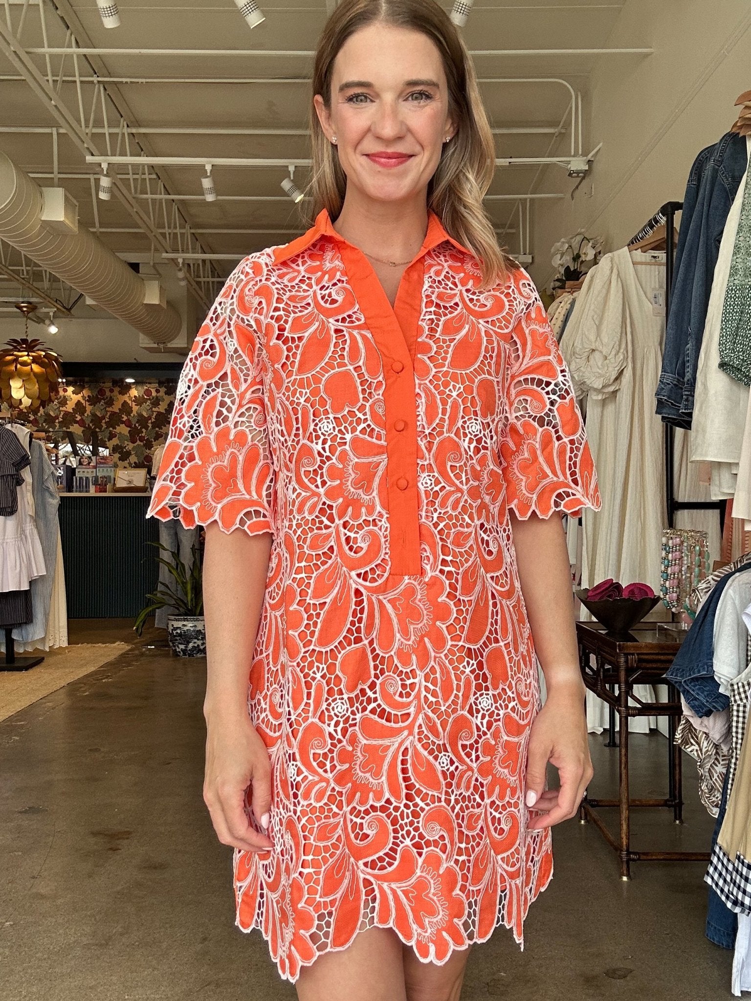 Citrus Lace Collared Shirt Dress - Elle Maxine