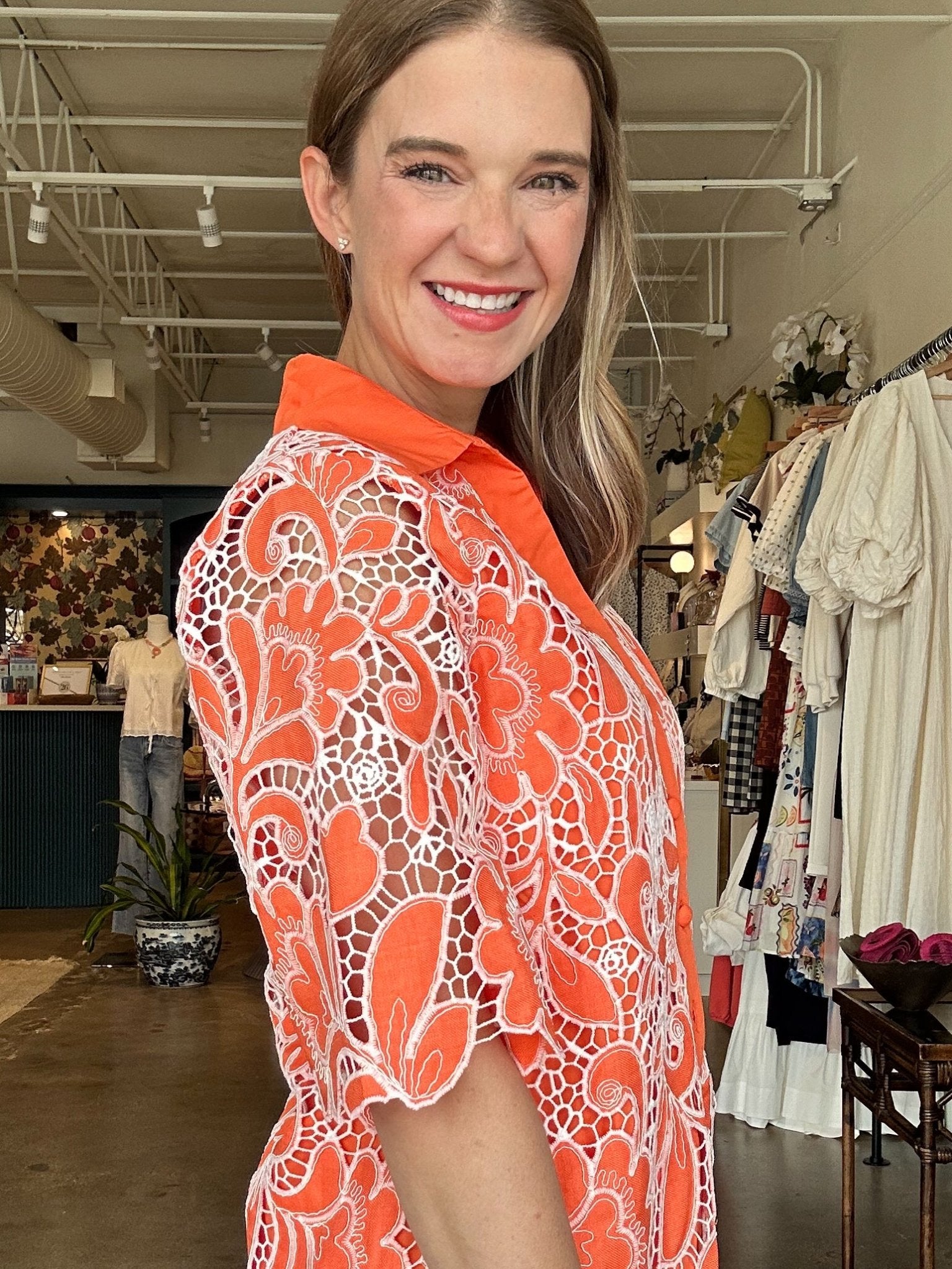 Citrus Lace Collared Shirt Dress - Elle Maxine