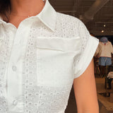 Claire Eyelet Short Sleeve Midi Dress - Elle Maxine