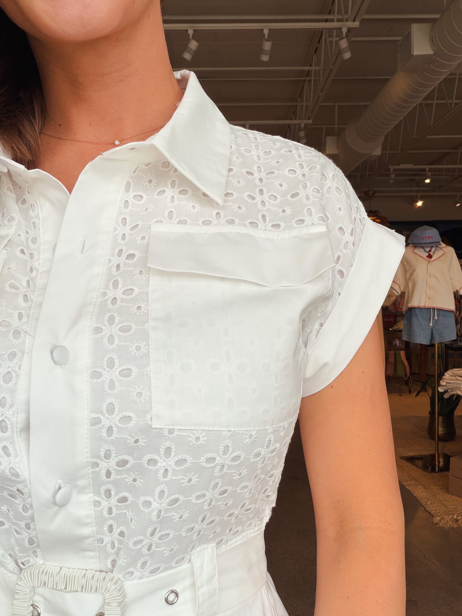 Claire Eyelet Short Sleeve Midi Dress - Elle Maxine