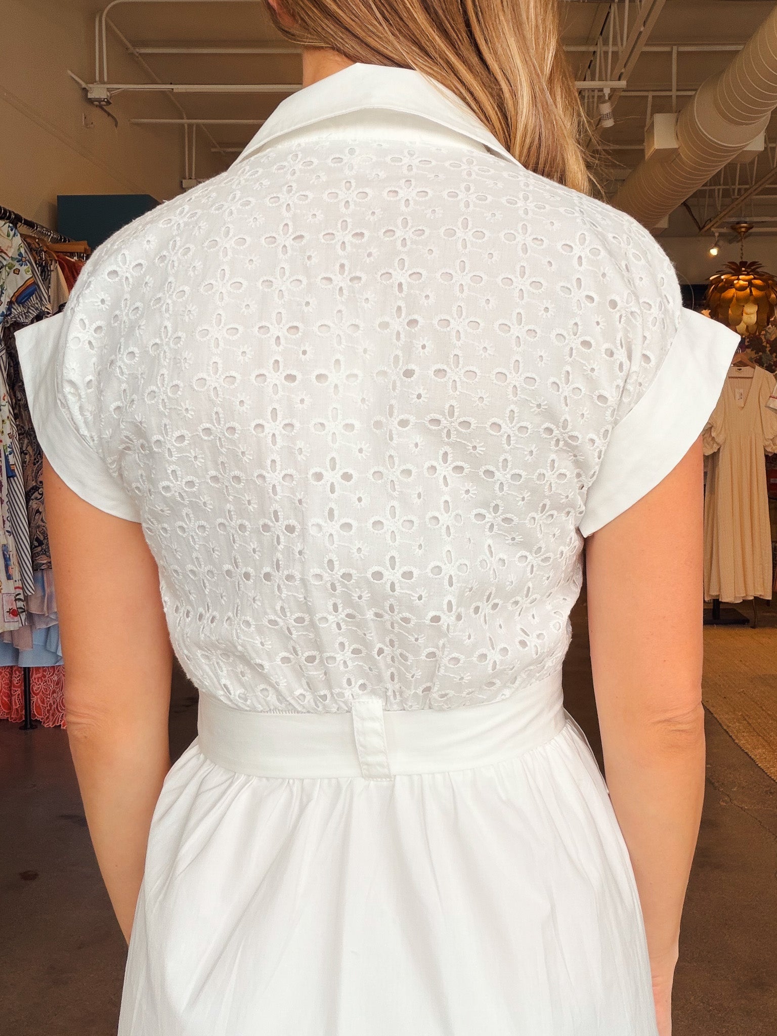 Claire Eyelet Short Sleeve Midi Dress - Elle Maxine