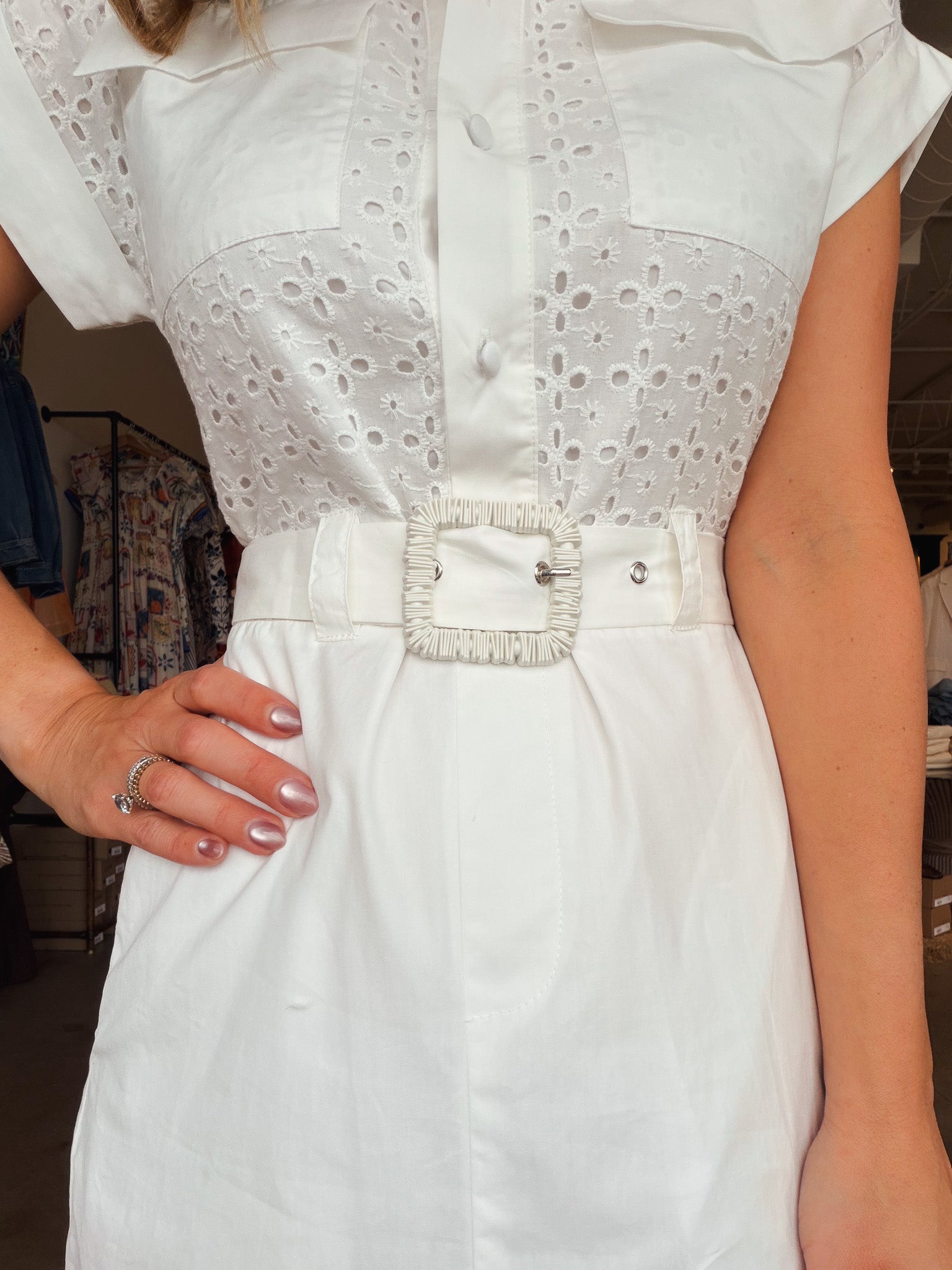 Claire Eyelet Short Sleeve Midi Dress - Elle Maxine