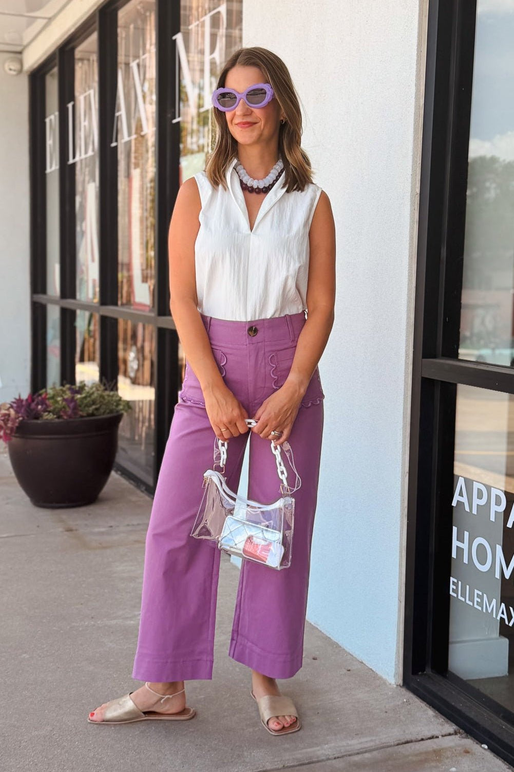 Colette Wide-Leg Scallop Pocket Pants - Elle Maxine
