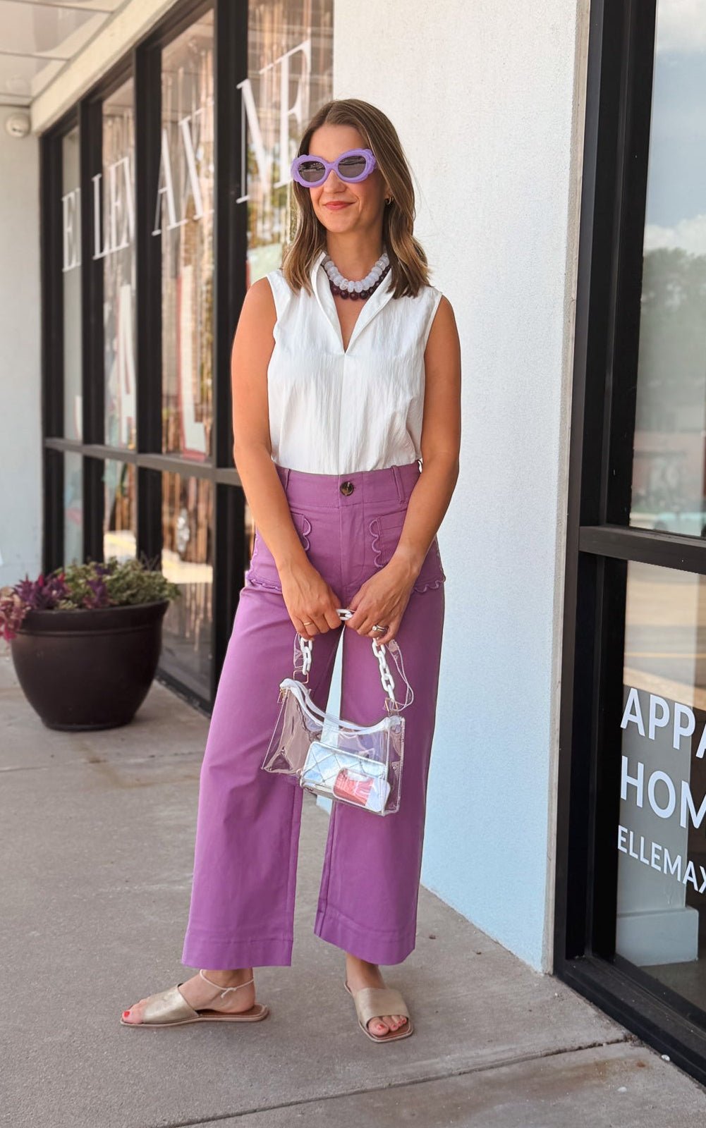 Colette Wide-Leg Scallop Pocket Pants - Elle Maxine