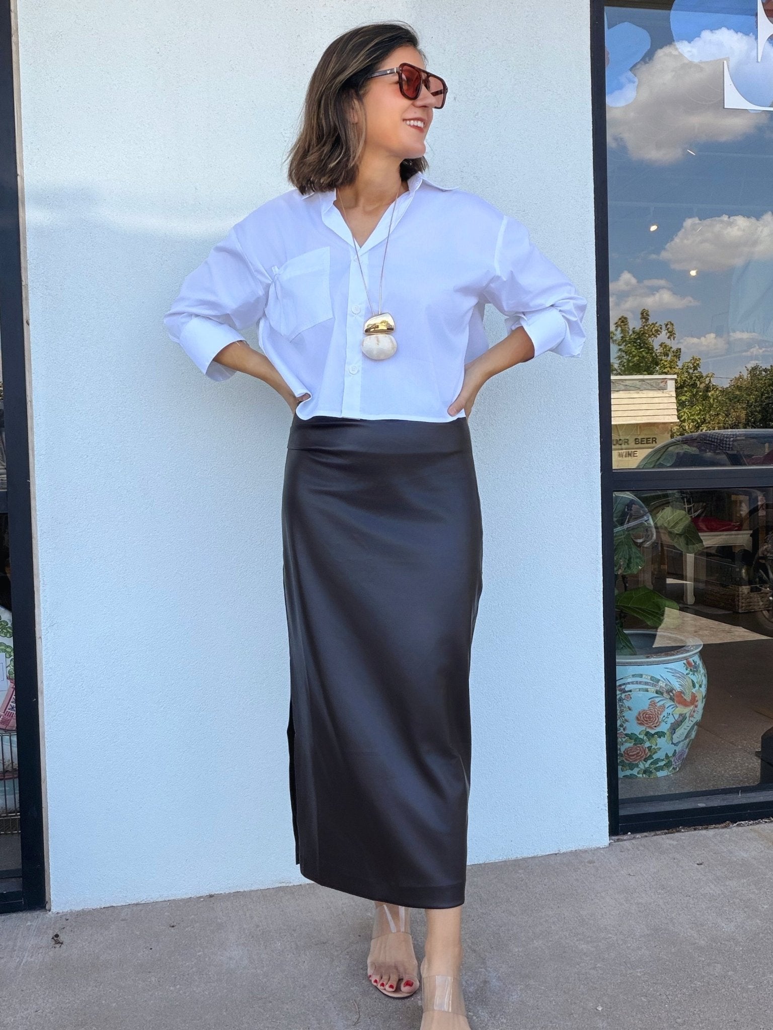Collette Side Ruched Midi Skirt - Elle Maxine