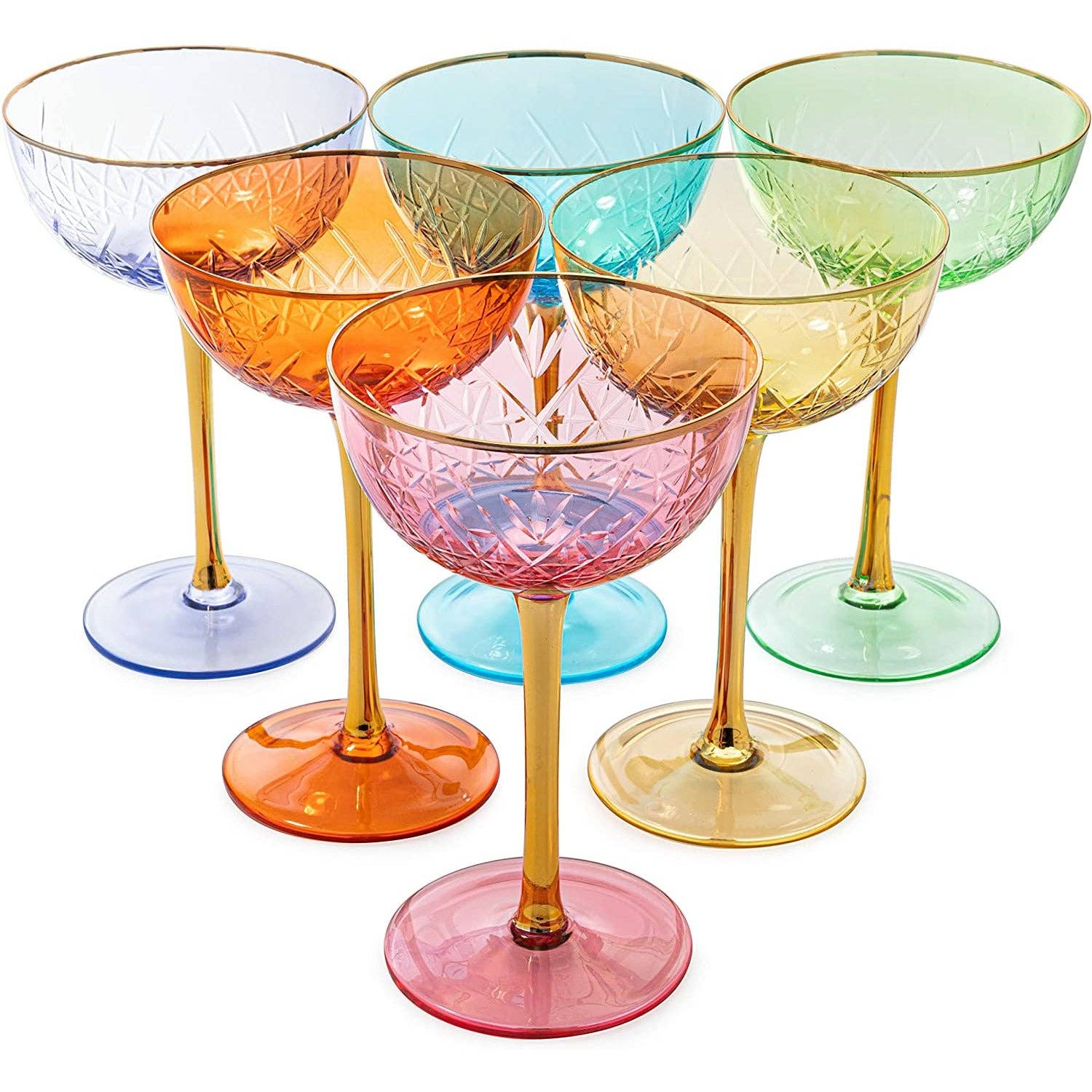 Colored Coupe Art Deco Glasses | Set of 6 | 7.3 oz Classic - Elle Maxine