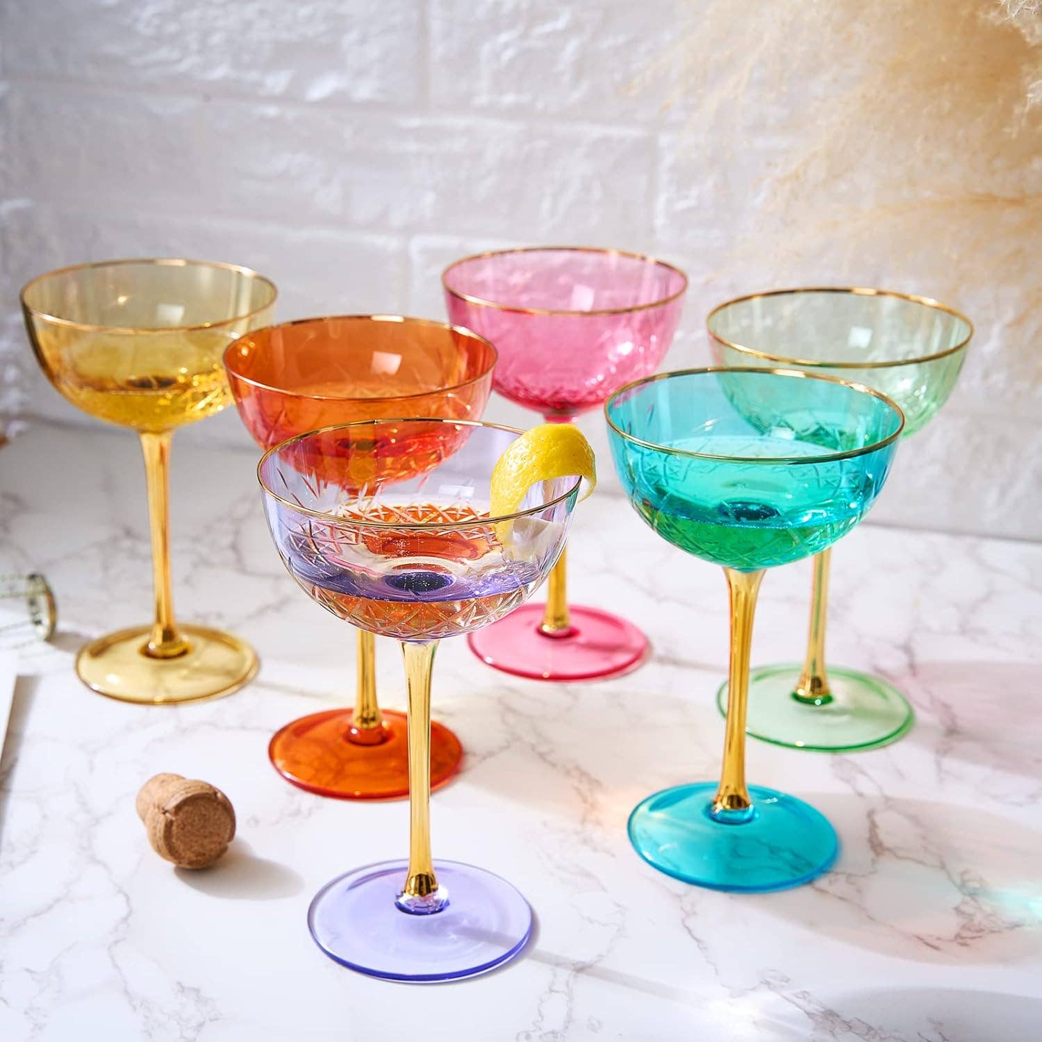 Colored Coupe Art Deco Glasses | Set of 6 | 7.3 oz Classic - Elle Maxine
