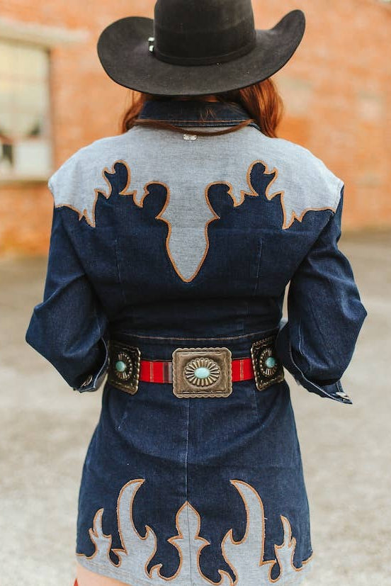 Concho Dark Wash Denim Dress - Elle Maxine