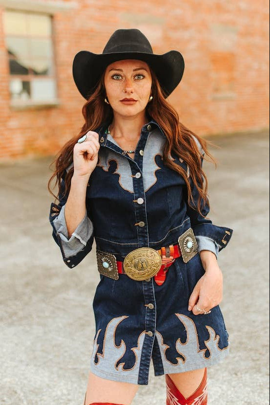 Concho Dark Wash Denim Dress - Elle Maxine
