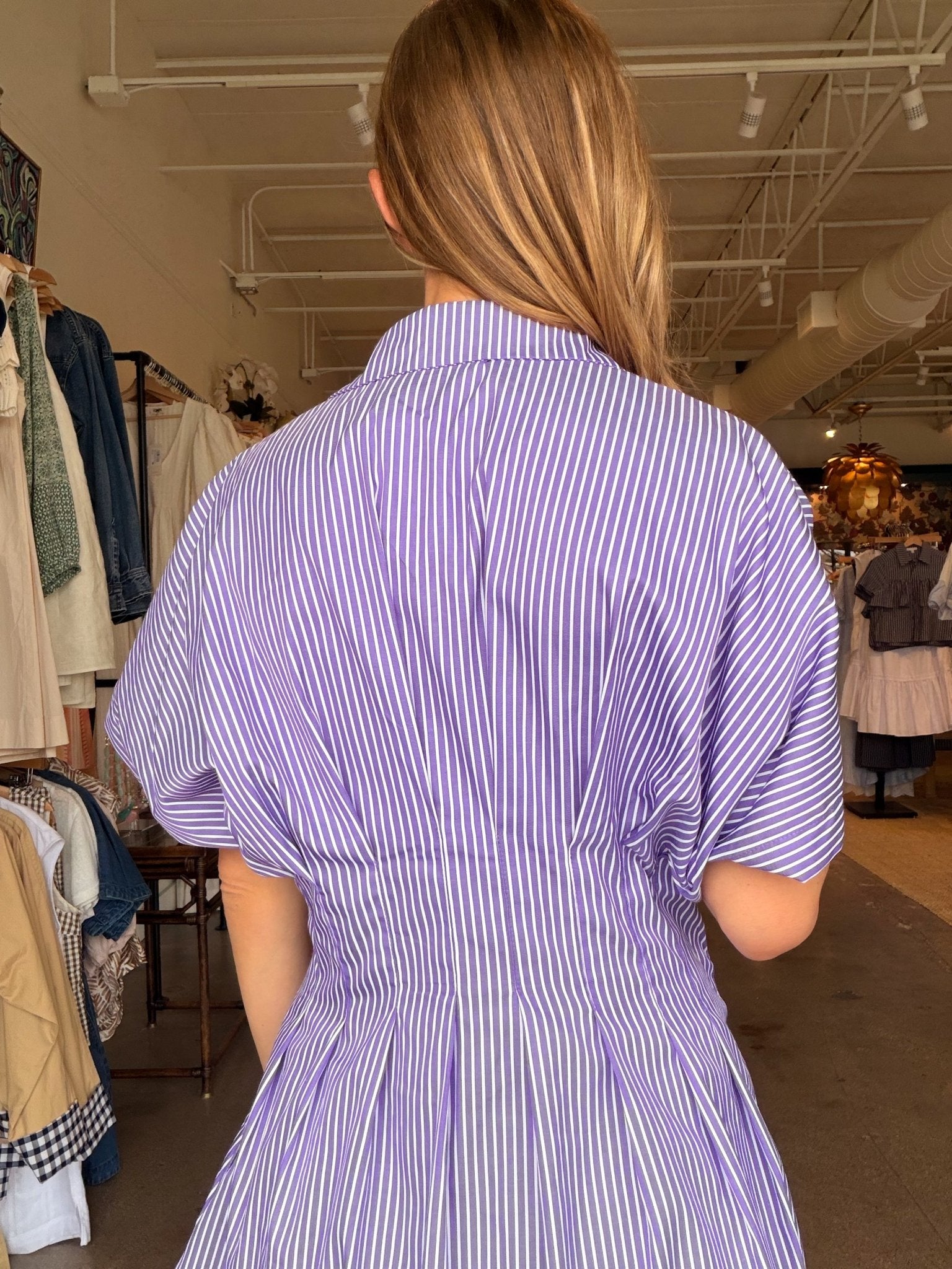 Cora Stripe Pleated Shirt Dress - Elle Maxine