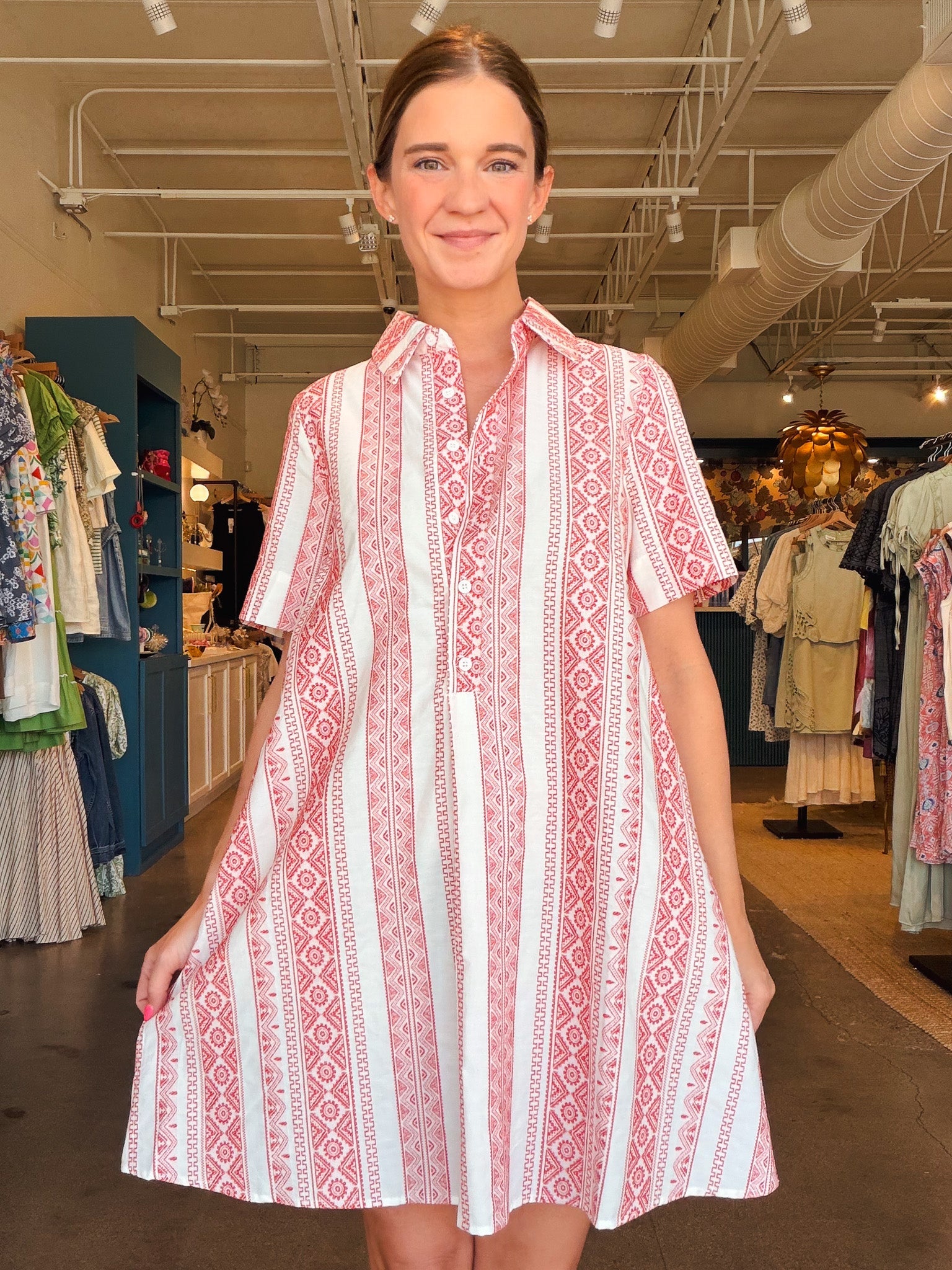 Crimson Weave Button Down Dress - Elle Maxine