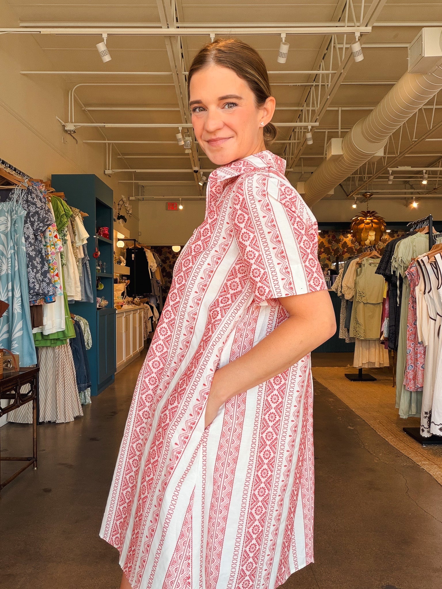 Crimson Weave Button Down Dress - Elle Maxine