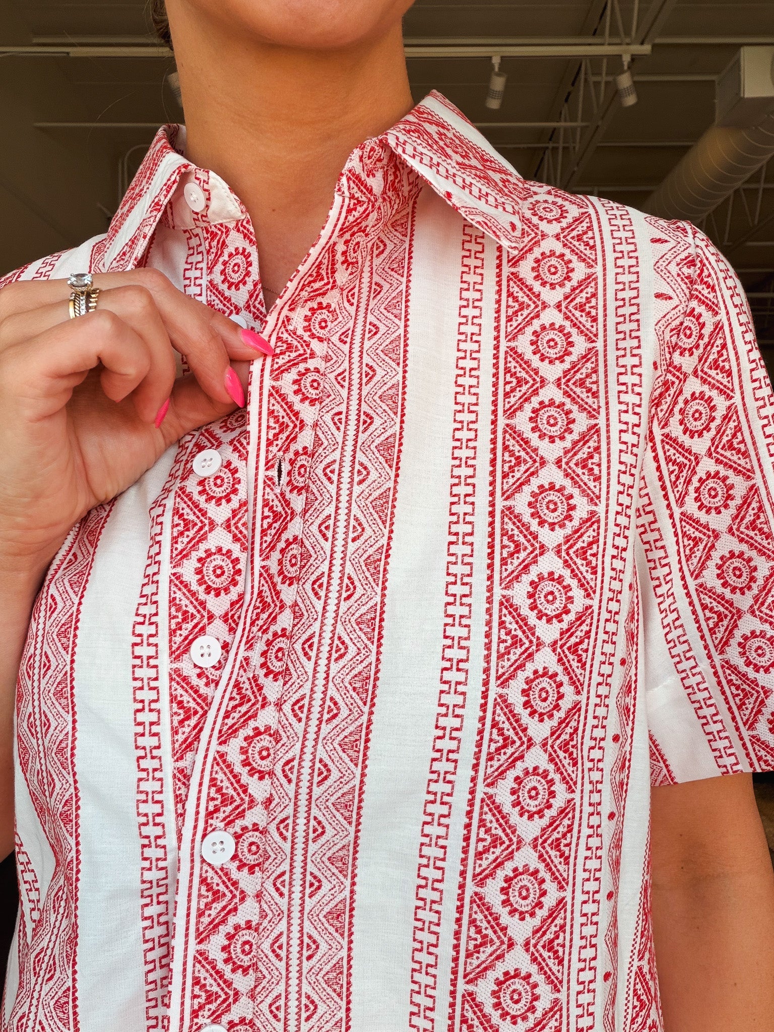 Crimson Weave Button Down Dress - Elle Maxine