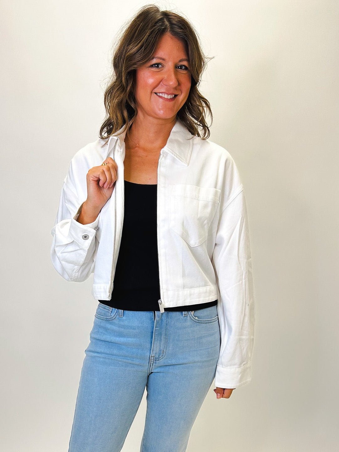 Cropped Paper Boy Jacket - White - Elle Maxine