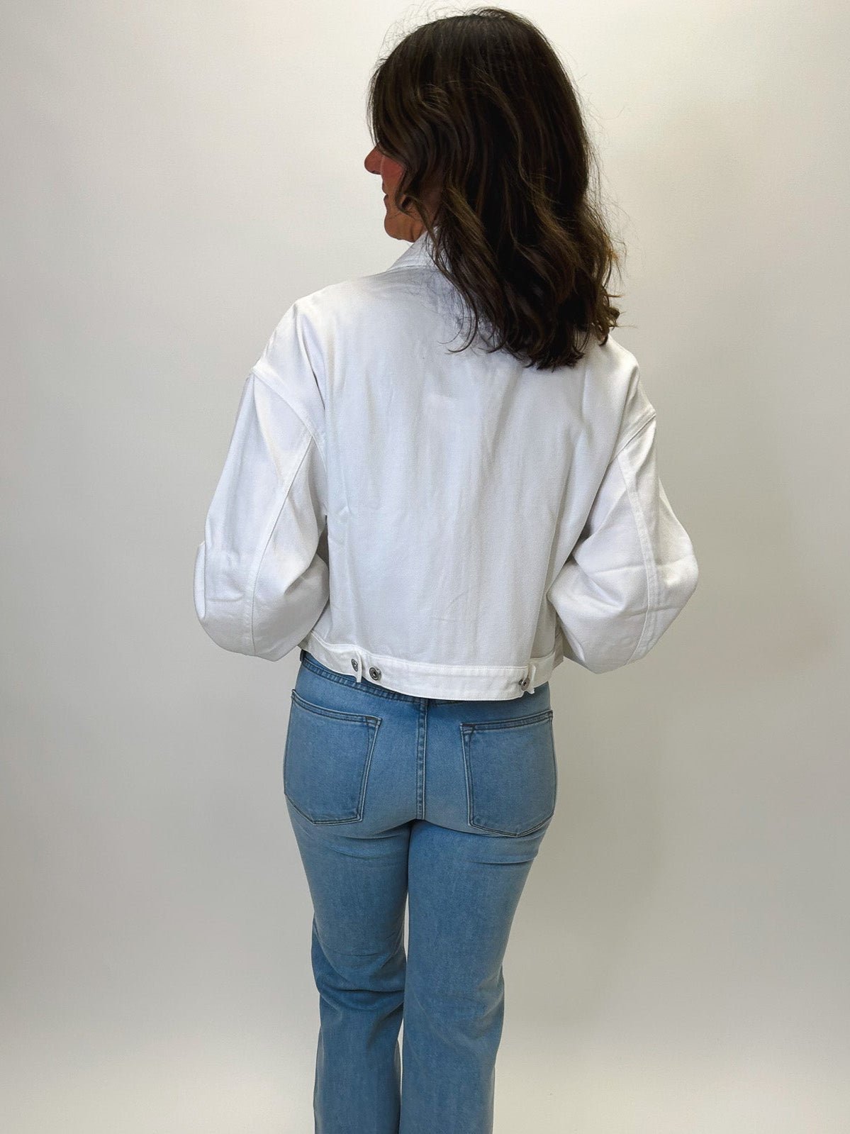 Cropped Paper Boy Jacket - White - Elle Maxine