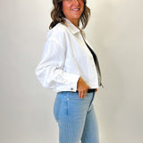 Cropped Paper Boy Jacket - White - Elle Maxine