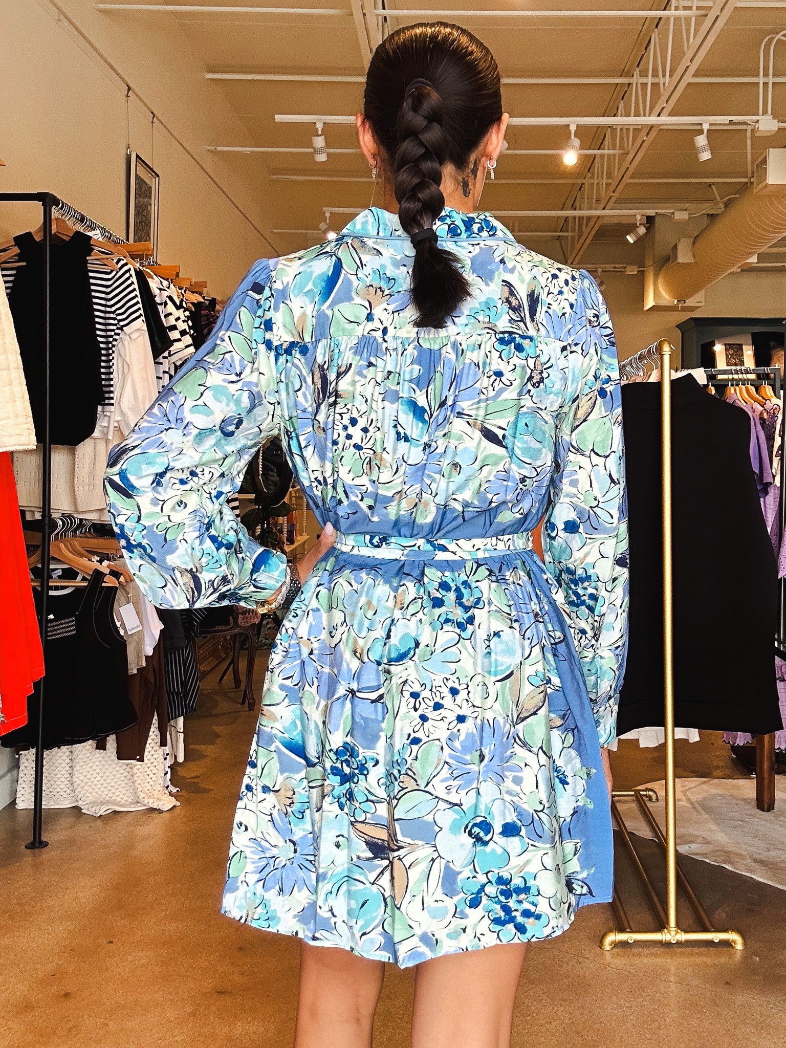 Daisy Belted Dress - Blue Floral - Elle Maxine