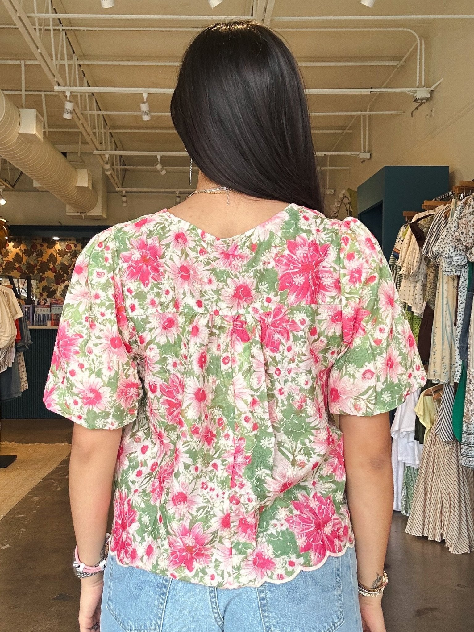Daisy Scallop Hem Button Front Top - Elle Maxine