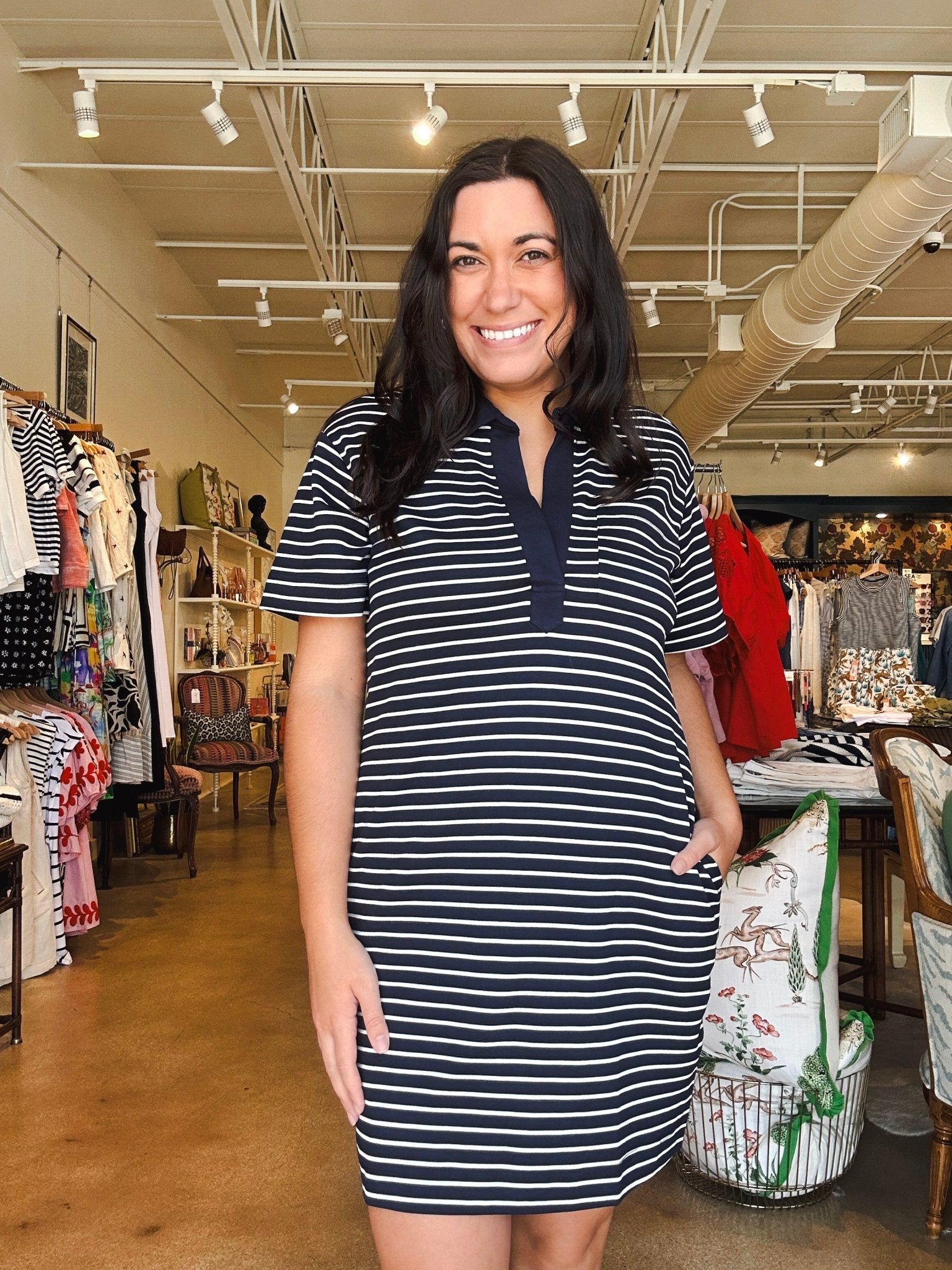 Daphne Stripe Collared Dress - Elle Maxine