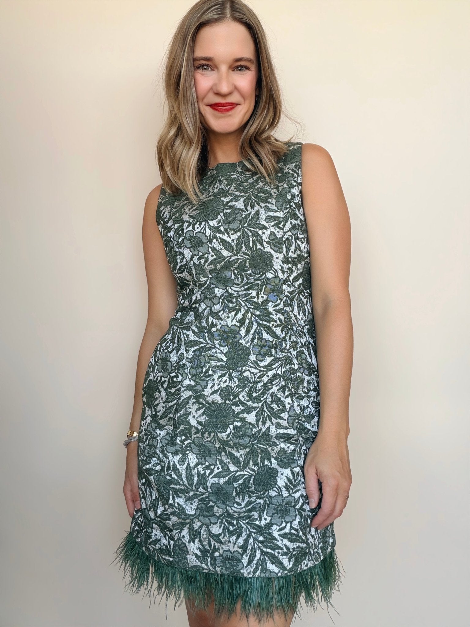 Dariel Jacquard Feather Hem Dress - Elle Maxine